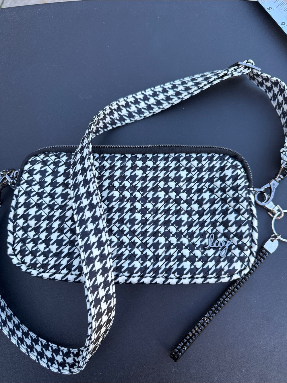 lug Houndstooth Quilted Crossbody Bag in Black and White